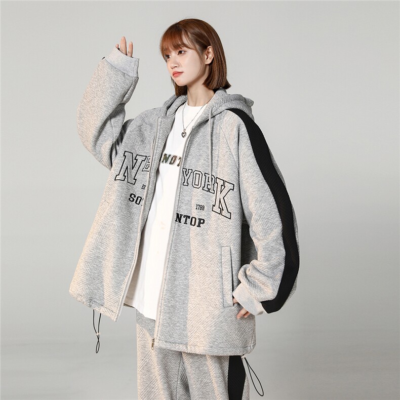 2025春季新款绣花工艺学院风休闲宽松中性卫衣套装TZ25/P138控168,男装休闲套装,电商A148-1