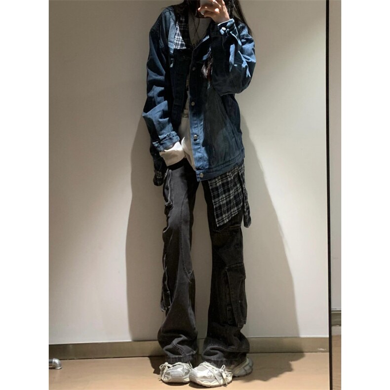 【有货】假两件牛仔外套男春秋格子衬衫拼接工装夹克JK8624LL-P85,男装夹克,星座1007（原301D）