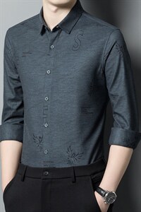 春秋季2022衬衫秋季商务休闲宽松时尚百搭印花上衣中年男装外套图片