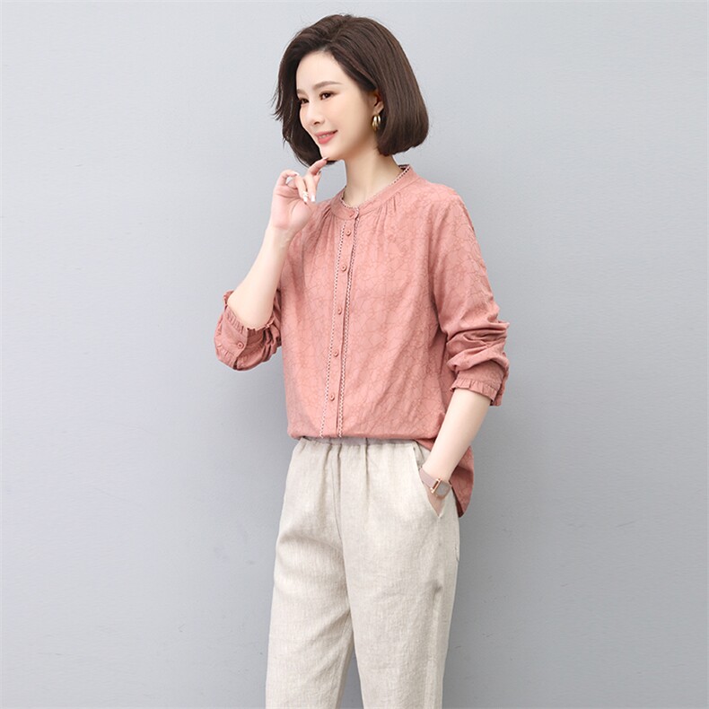 中年妈妈衬衫女长袖2025春秋新款大码宽松遮肚上衣洋气减龄打底衫,女装衬衫,独衣靓