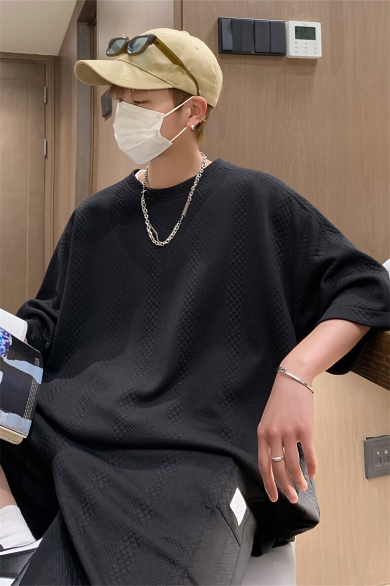 TZ83132/P65夏季新款提花短袖短裤t恤休闲宽松大码两件套套装男,男装休闲套装,电商A141
