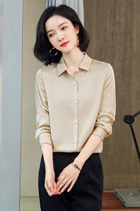 杭州真丝衬衫女长袖纯色翻领重磅桑蚕丝上衣宽松直筒杭州丝绸秋装图片