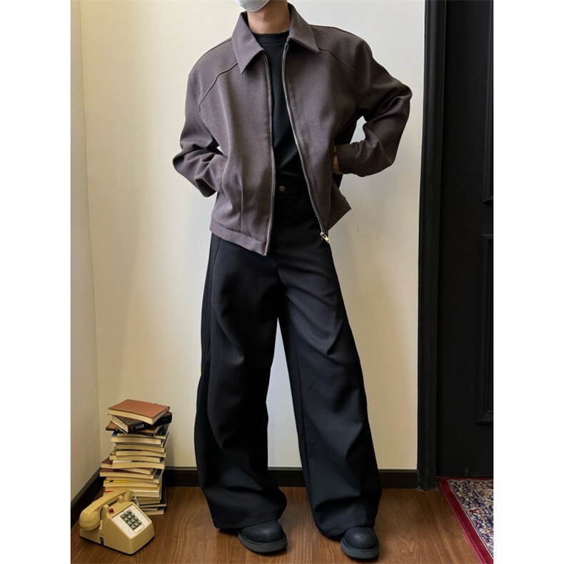 高级感烟紫色短款夹克男cleanfit外套翻领纯色立体剪裁复古时髦潮,男装夹克,星座506A
