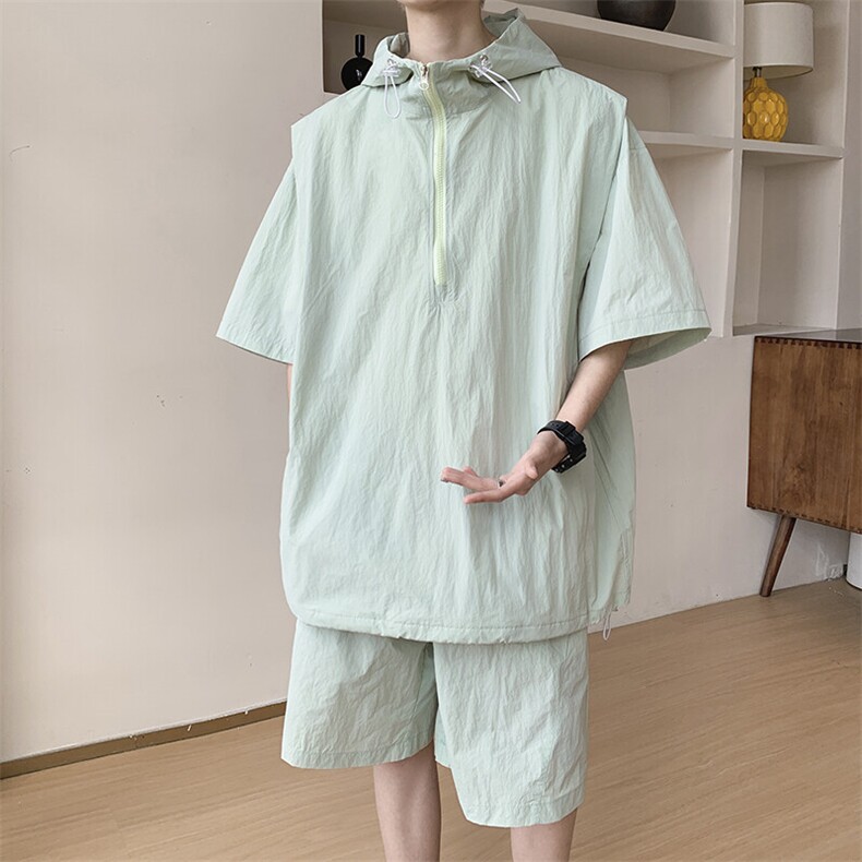 8XL-M休闲运动套装大码工装短袖冰丝薄款连帽户外防晒衣TZ1701P68,男装休闲套装,电商B238
