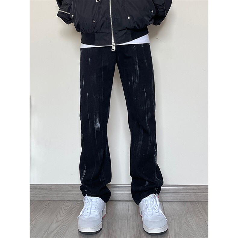 B221美式ins高街暗黑小众喷墨休闲直筒牛仔裤LK23040-P60控78,男装牛仔裤,电商B221