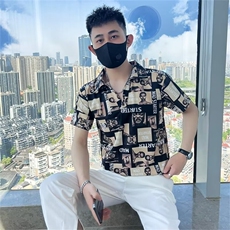 短袖衬衫拼团字母印花上衣修身款式T137，男装衬衫，星座1116A-2（原606A-1）