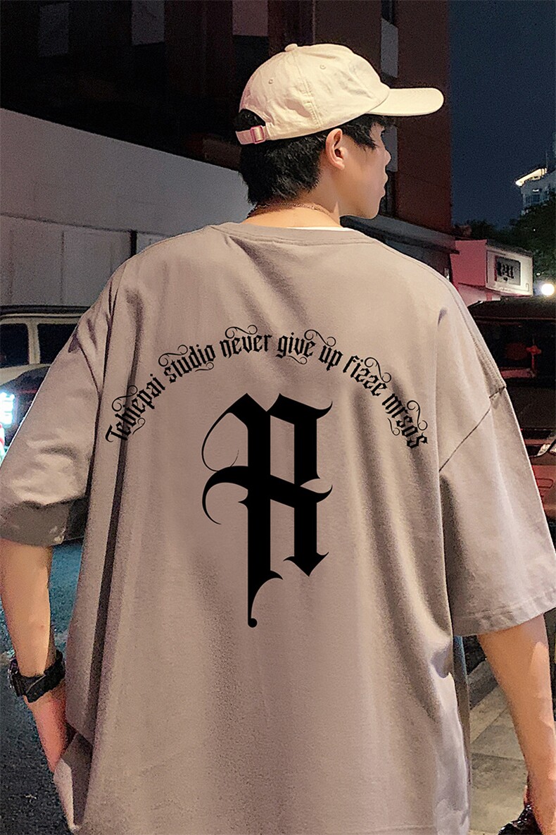 T660P26夏季新款港风纯棉短袖T恤ins衣服宽松半袖体恤字母印花,男装T恤,星座304A