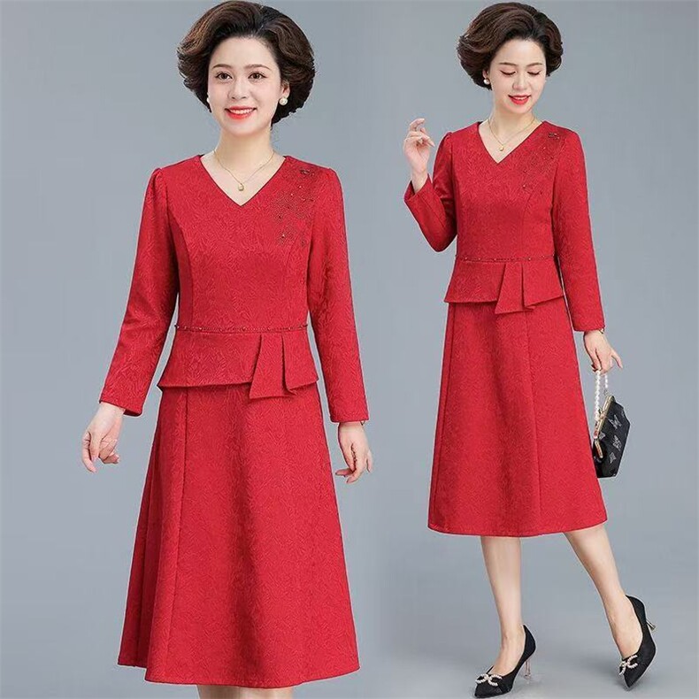 2025新款精品婚礼连衣裙庆结婚喜庆喜婆婆高端气质款A字裙子,女装大码女装,娇莉