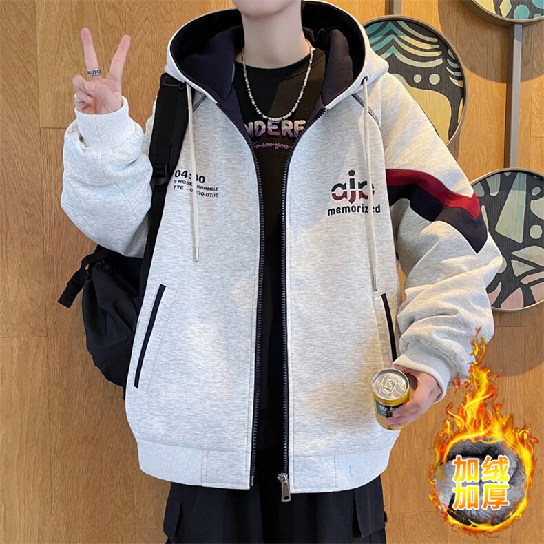 秋冬学院风连帽潮流宽松夹克加绒加厚外套A436-6815-P85149,男装夹克,电商A436