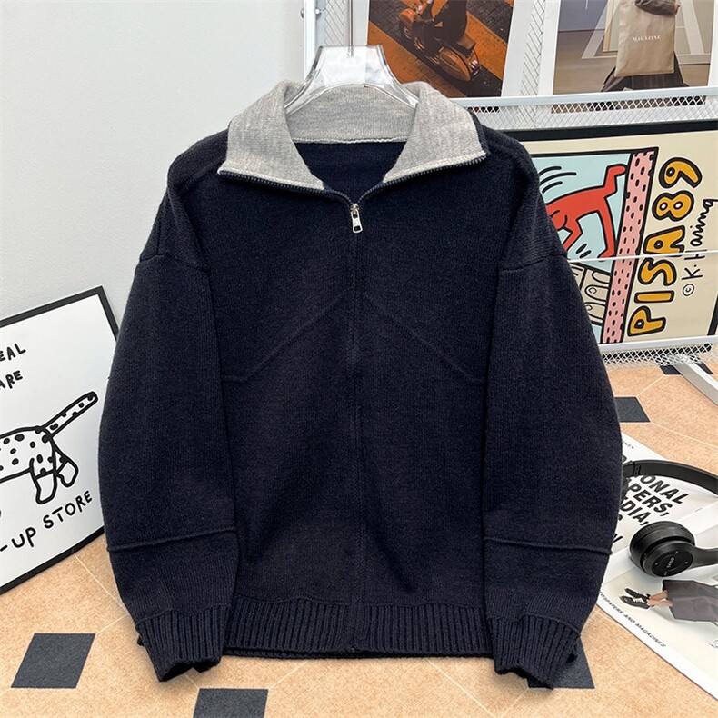 得物品质秋款男开衫拉链毛衣撞色拼接针织衫休闲线衣外套M302P68,男装针织衫/毛衣,星座1013-1