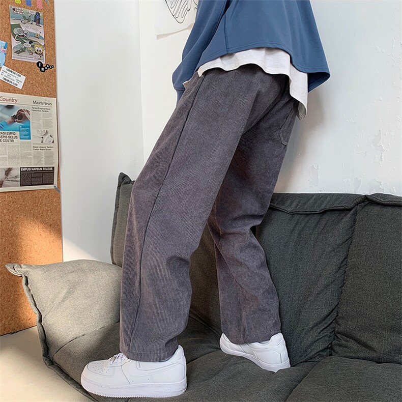 裤子男ins加绒加厚高质量灯芯绒阔腿裤男裤痞帅休闲裤K032-P40,男装休闲裤,星座308B-1