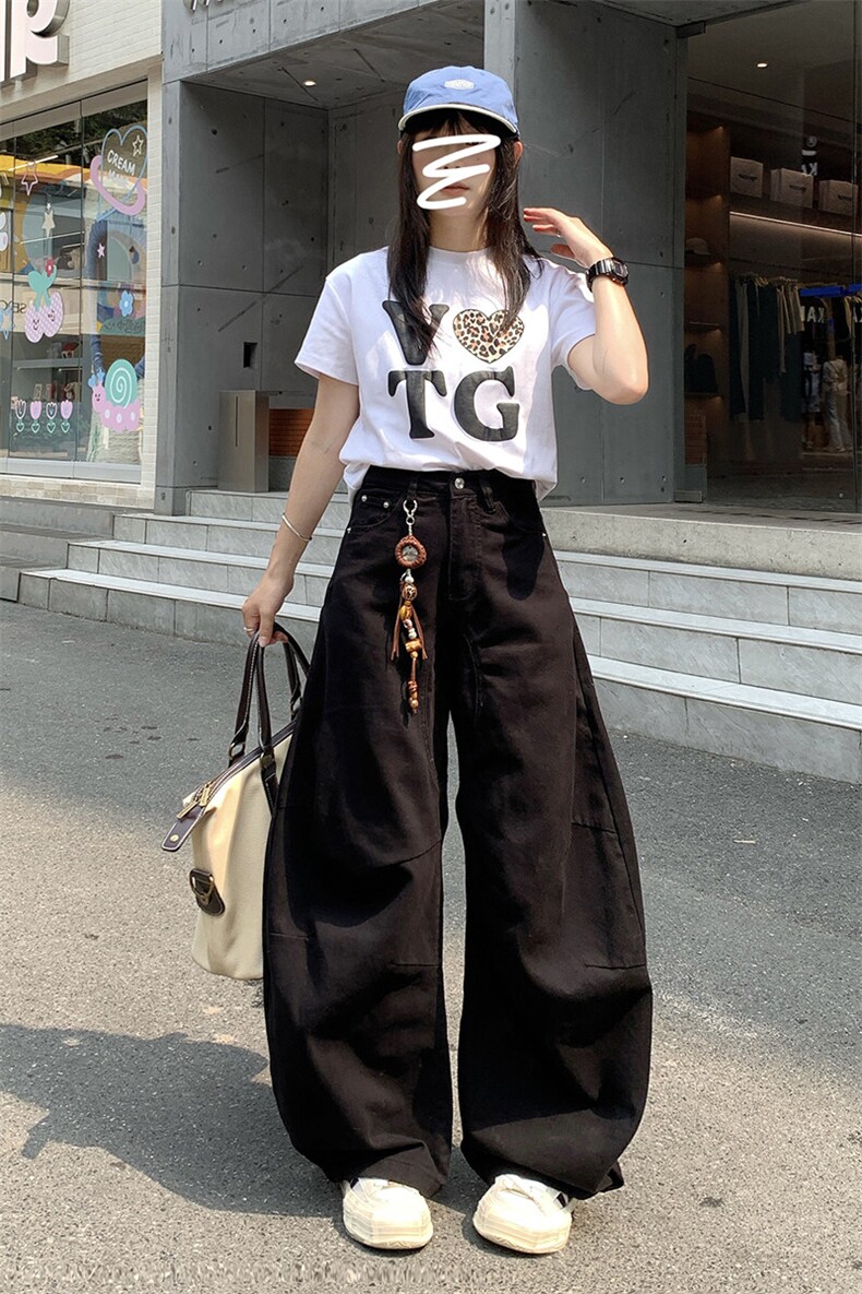 美式高街vibe牛仔裤女夏季新款韩版宽松百搭弯刀阔腿裤YD9001-P65,男装牛仔裤,星座509