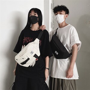 0542胸包休闲个性斜挎包新款嘻哈腰包男潮牌帆布大容量单肩包图片