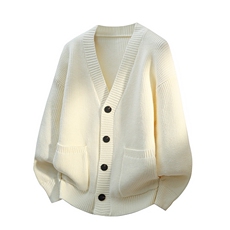 84870-P70秋季时尚V领毛衣开衫男长袖针织衫港风宽松纯色开衫外套，男装针织衫/毛衣，电商D310B