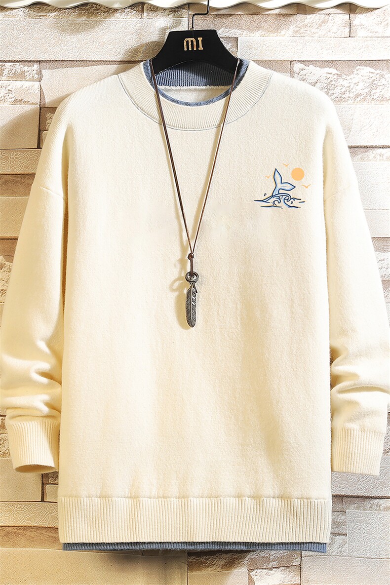 控78假两件毛衣男大码加绒针织衫男毛线衣M80364-P55加绒P70,男装针织衫/毛衣,电商A040A