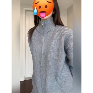 重磅秋冬北极绒双拉链毛衣开衫美式复古休闲慵懒风宽松针织衫外套图片