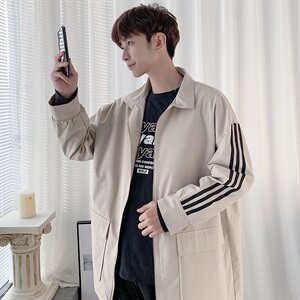 20港风新款男女情侣三条杠夹克领宽松上衣风衣外套504-W2024-P70图片