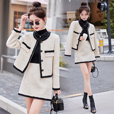 30%羊毛【俪】冬装百褶边棉服上衣+包臀短裙小香风套装307，女装套装/套裙，韩蜜菓