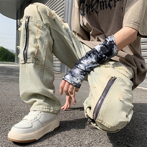 高街重工牛仔裤设计感拉链破洞vibe风潮流直筒裤子男N06038-P50图片