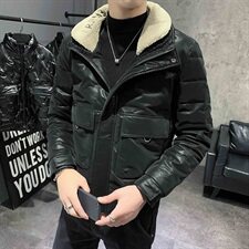 店主风pu皮羽绒服韩版刺绣毛领立领冬季潮男外套C301B-YR01，男装羽绒服，电商C301B