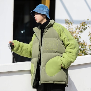 羊毛羔拼接棉衣男冬季棉袄外套韩版潮流面包服 M8022 P95图片