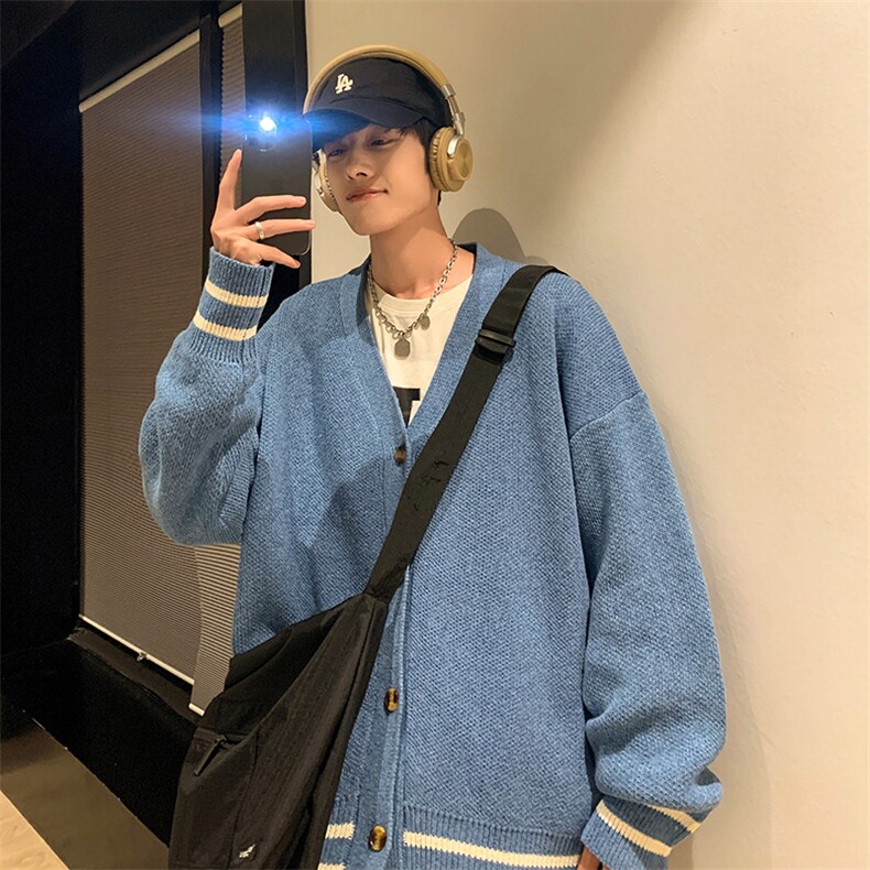 学院风韩版宽松针织衫2023秋冬季新款V领开衫毛衣外套M801-P56，男装针织衫/毛衣，星座512-2