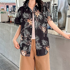 三亚旅游度假短袖花衬衫女夏威夷海边沙滩衬衣复古港味CS88/P30，女装衬衫，星座506