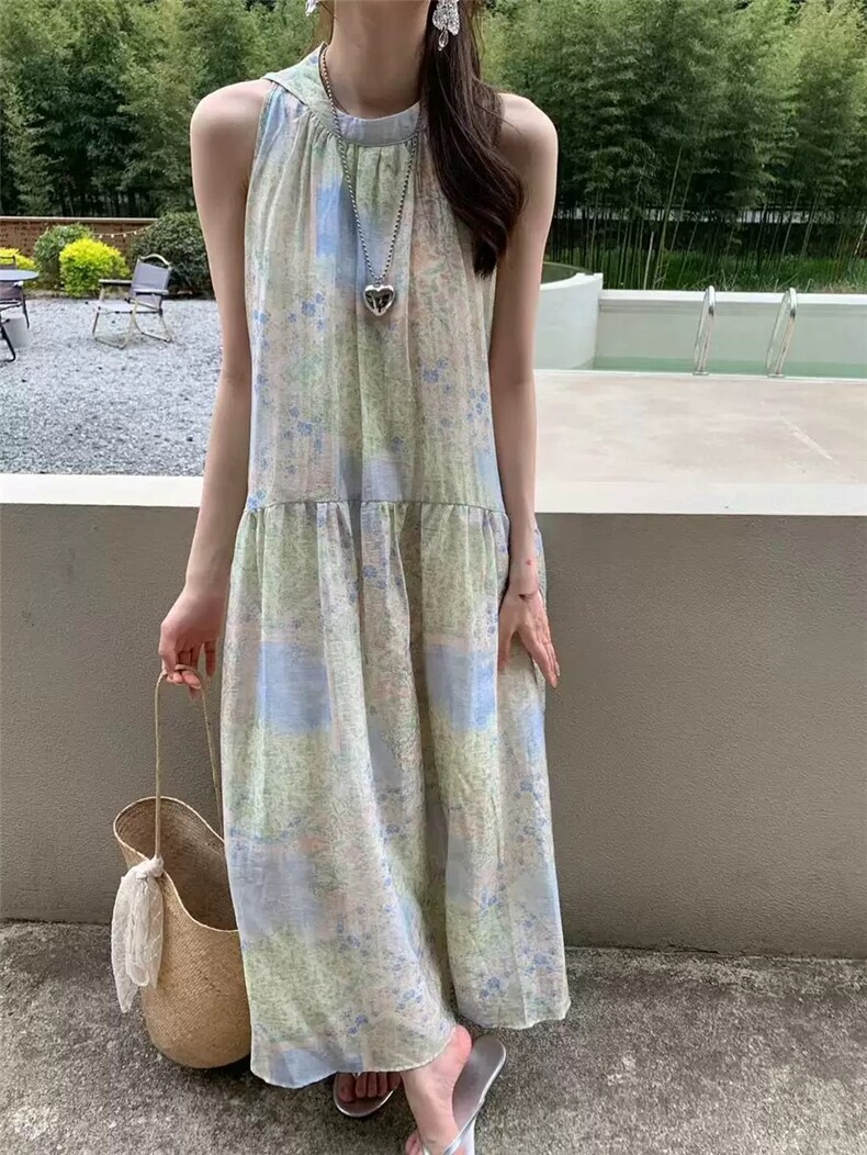 2025年夏季无袖长裙吊带连衣裙女宽松显瘦过膝长裙气质薄款沙滩裙,女装连衣裙,洛丽兰可
