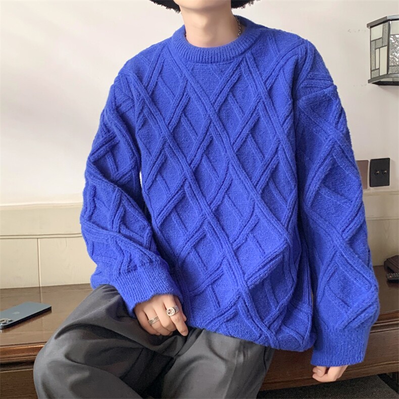 莱茵蓝毛衣男圆领套头宽松港风针织衫大码m19-p55,男装针织衫/毛衣,星座1212