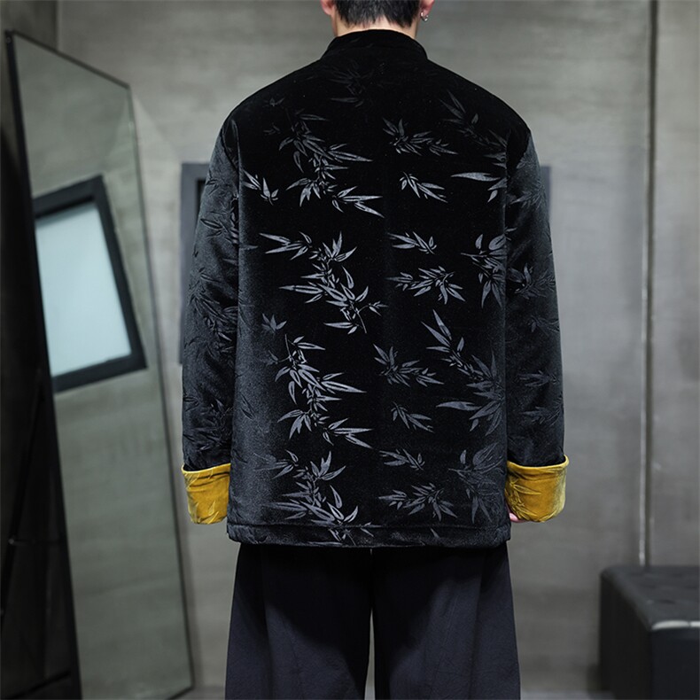 现货25新中式丝绒竹叶压花高级感棉服MY9913-P130控189,男装棉衣,电商A021