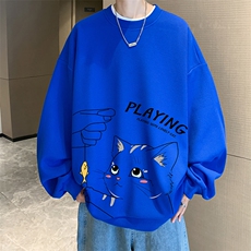 华夫格卫衣圆领卫衣男大码长袖t恤男外套HW76129-P30加绒款-P40，男装卫衣，电商A040