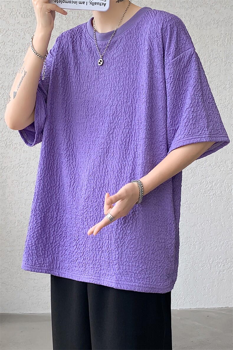 8XL-M特大码短T恤泡泡袖肌理感冰丝短袖衬衫上衣五分袖DX322P25,男装T恤,电商D206-1