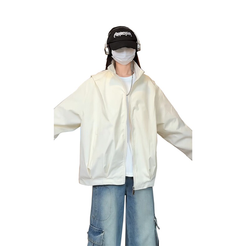 渐变防水冲锋衣男女秋冬季小众设计感情侣外套松弛感穿搭立领夹克,男装夹克,电商B371