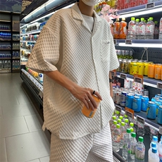 潮流短袖衬衫短裤帅气男装一套夏季时尚休闲运动套装男W3337-P53，男装衬衫，星座512-2