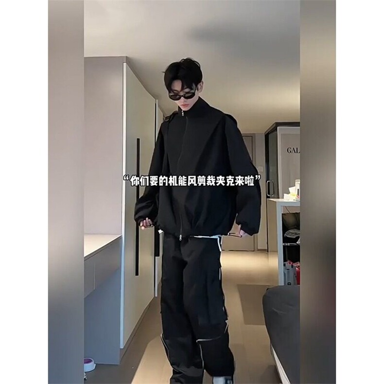 美式黑色机能防水冲锋衣外套男cleanfit设计感高级痞帅廓形夹克秋,男装夹克,星座1608-2