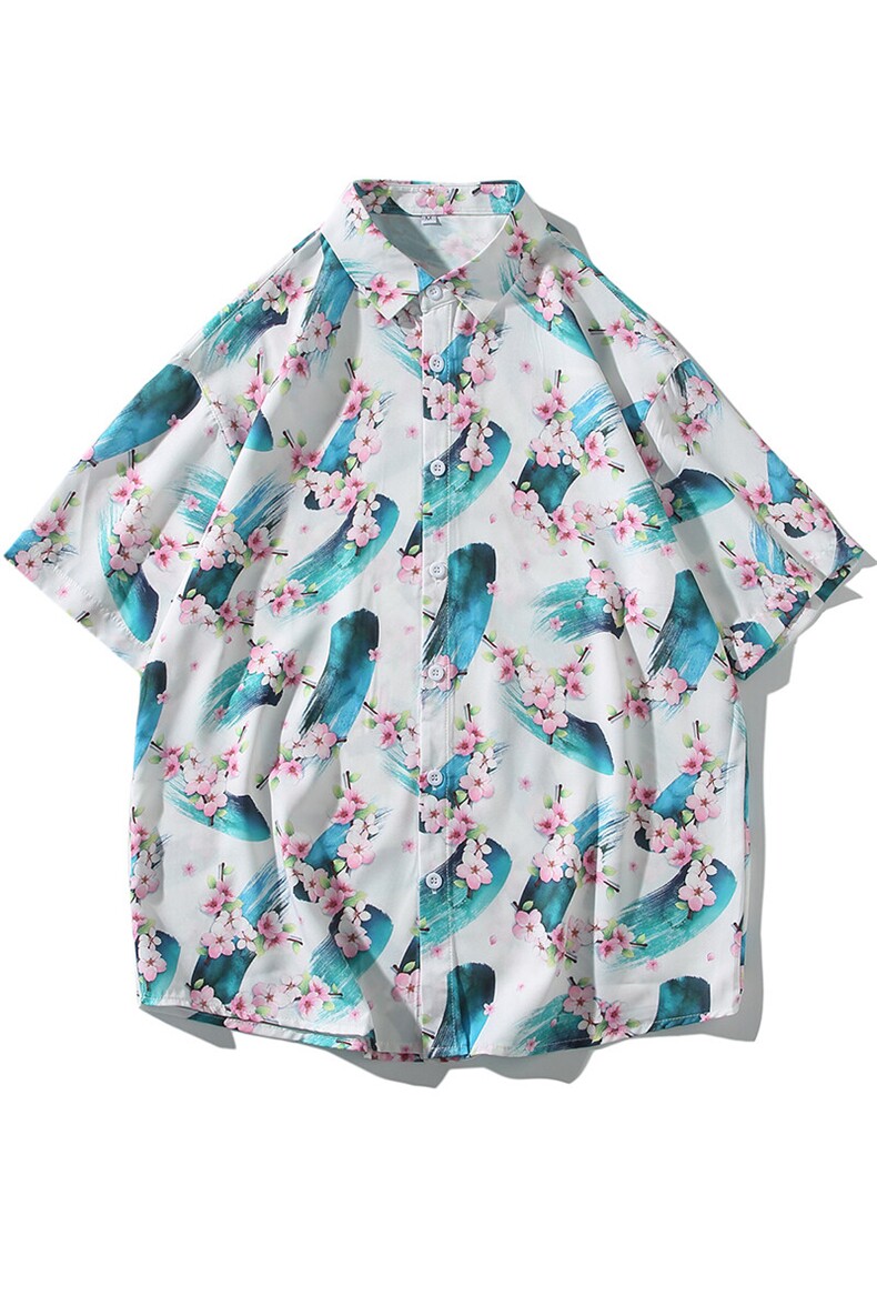 精品花衬衫大码男短袖夏季痞帅休闲上衣服外套翻领衬衣A012/P35,男装衬衫,电商A012