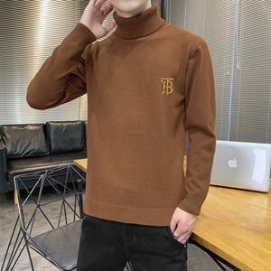 秋冬可翻高领毛衣男B纯色长袖男刺绣毛衫打底针织衫白M252P33图片