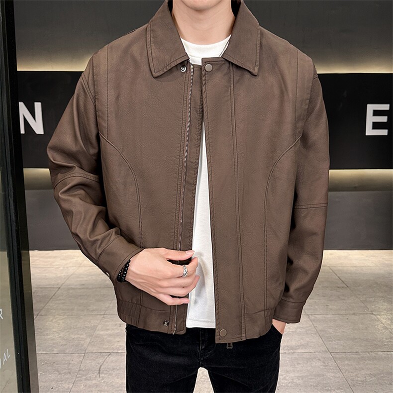 店主风皮衣男翻领时尚2025秋款纯色皮夹克外套男B317/815/P145,男装皮衣,电商B317