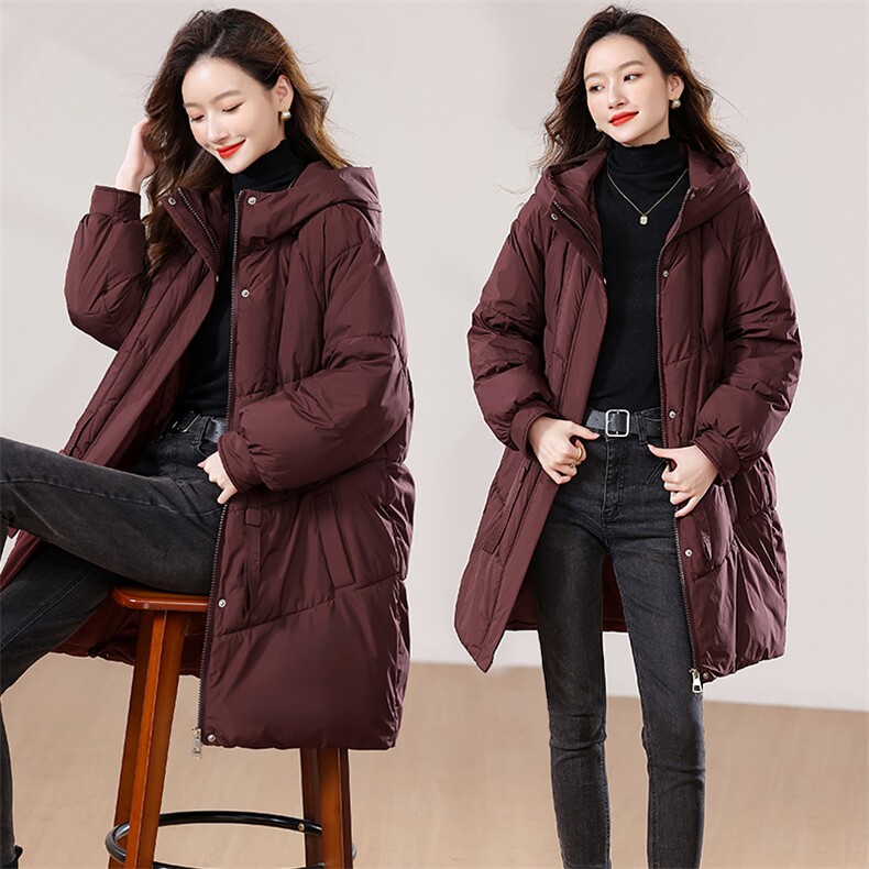 2024冬季新款时尚气质优雅宽松舒适保暖中长款棉衣，女装棉衣/棉服，香香