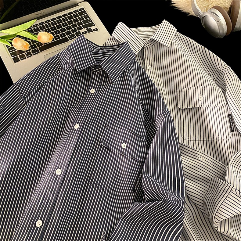 高品质条纹衬衫复古大码长袖衬衫外套C2210-P45【特价】,男装衬衫,电商A007