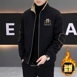 加绒加厚秋冬潮流男士休闲针织立领夹克上衣外套310B-3-L811-83图片