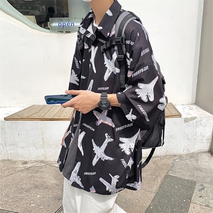 夏季潮流小飞机满印ins衬衫男新款冰丝情侣装 A071-C35-P38图片