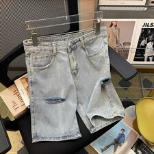 破洞牛仔短裤男宽松夏季乞丐五分裤韩版直筒百搭帅气中裤D303-P33，男装牛仔裤，星座1008