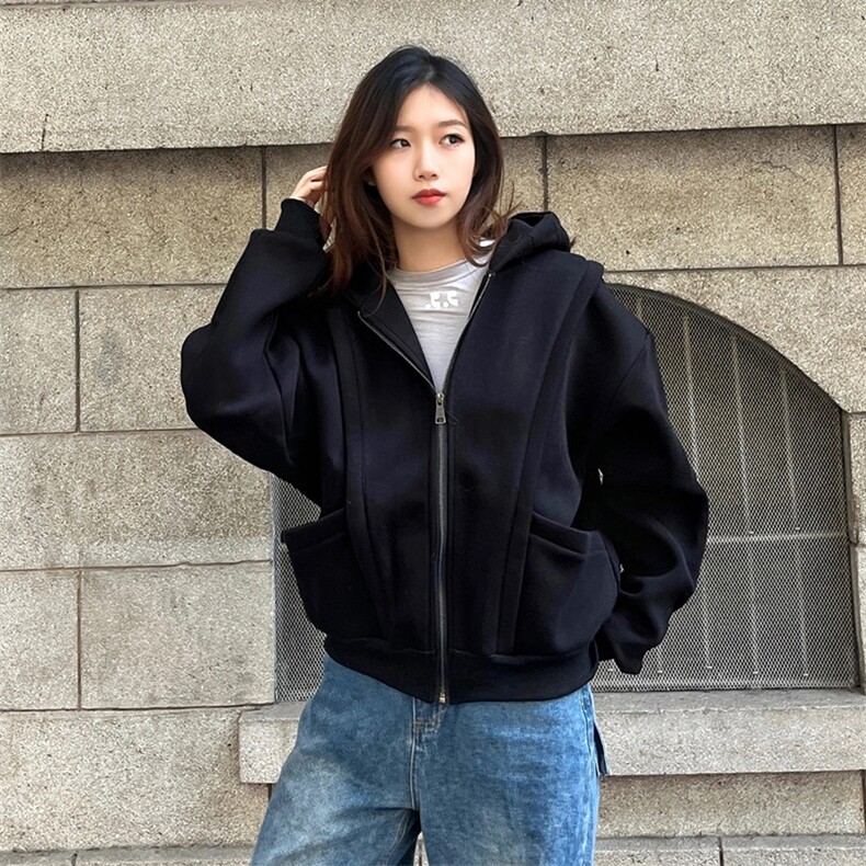 抖音得物高品质二开25秋冬美式重磅宽松结构设计连帽卫衣外套W78，男装卫衣，电商A486-1