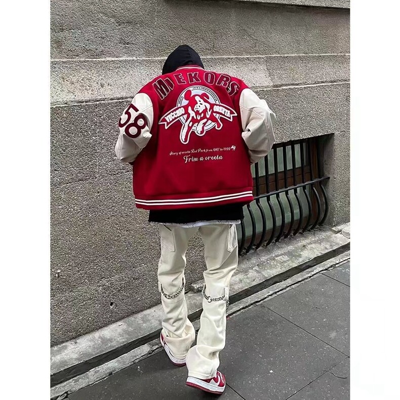 美式复古字母刺绣高街vibe风棒球服夹克男ins嘻哈hiphop情侣外套图片
