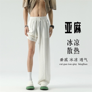 夏季风亚麻裤子复古透气直筒中式棉麻长裤504-K842-TP33控59图片
