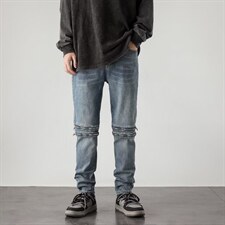牛仔裤男秋季潮大码休闲裤子高街高弹厚款膝盖拉链F5068P58，男装牛仔裤，星座1116-2