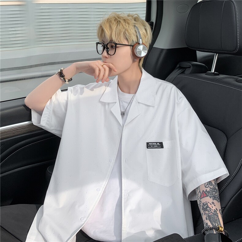 满天星夏季新款衬衣24港风男宽松短袖衬衫夏装半袖薄上衣S309P48,男装T恤,电商A233-1