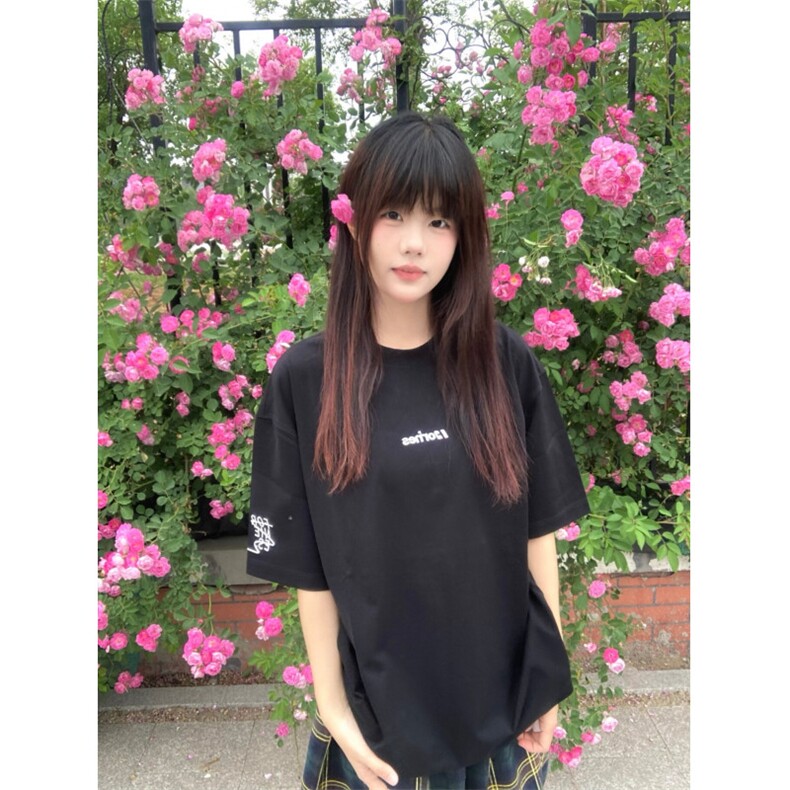 H0958-P35推荐#原版全刺绣包边拉肩休闲宽松短袖T恤,女装T恤,星座617A-2