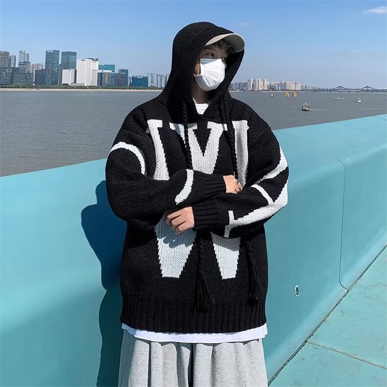 毛衣男港味2023秋季复古日系针织衫加厚连帽毛衣M16P48,男装针织衫/毛衣,星座1116-2